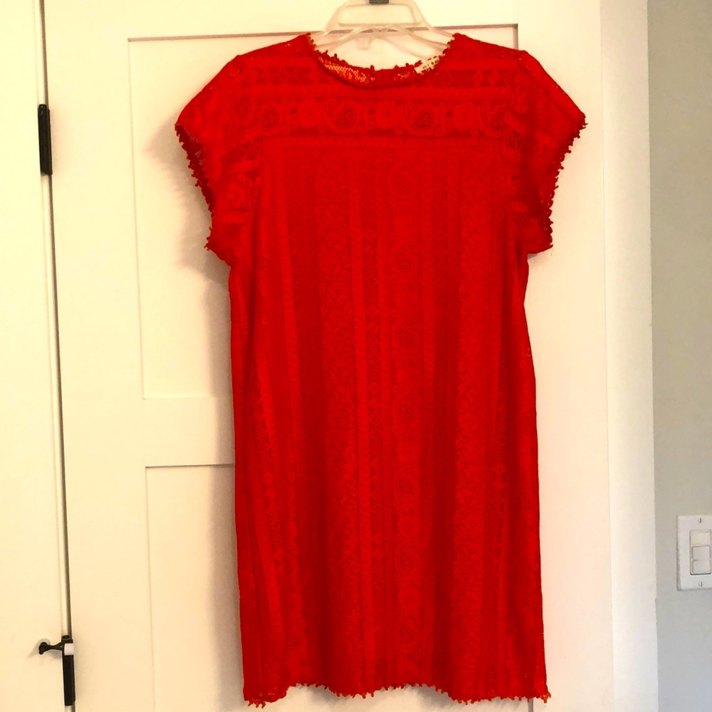 Orange lace short-sleeve dress